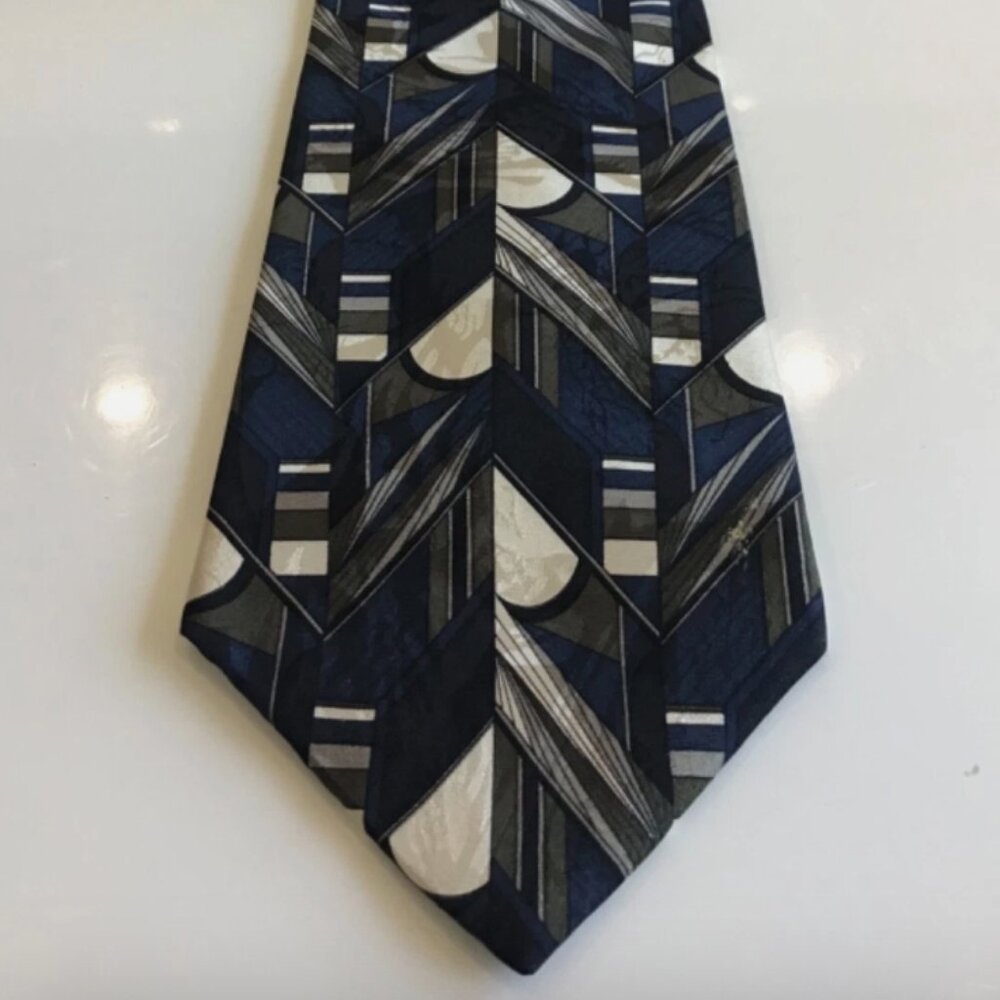 Gianfranco Ruffini Tie Navy Geometric Art Deco Italy Bold Vintage Swing Jazz 80s
